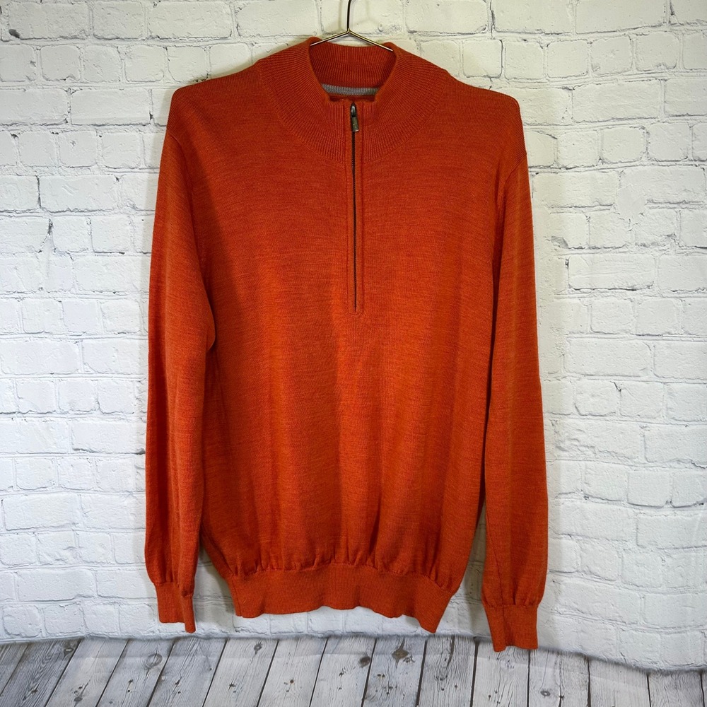 FootJoy Mens Orange 100% Wool Quarter Zip Golf Pullover Sweater Size Medium